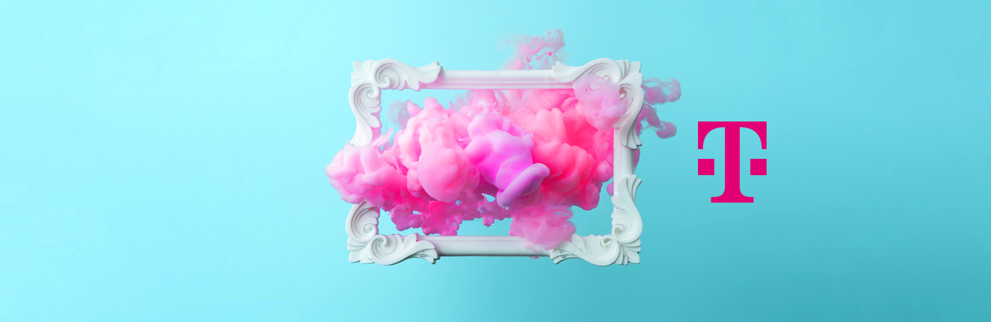 White Vintage Frame On Pastel Blue Background With Abstract Pink